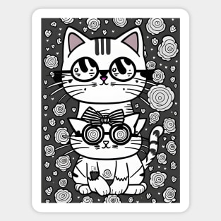 Beautiful Black and White Cat Illustration - Modern Art Sticker